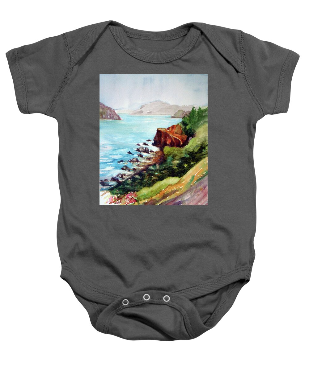 View Baby Onesie featuring the mixed media The Golden Gate by Karen Coggeshall