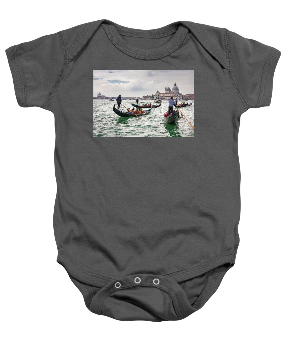 Venice Baby Onesie featuring the photograph The Gondolas on Grand Canal by Heiko Koehrer-Wagner