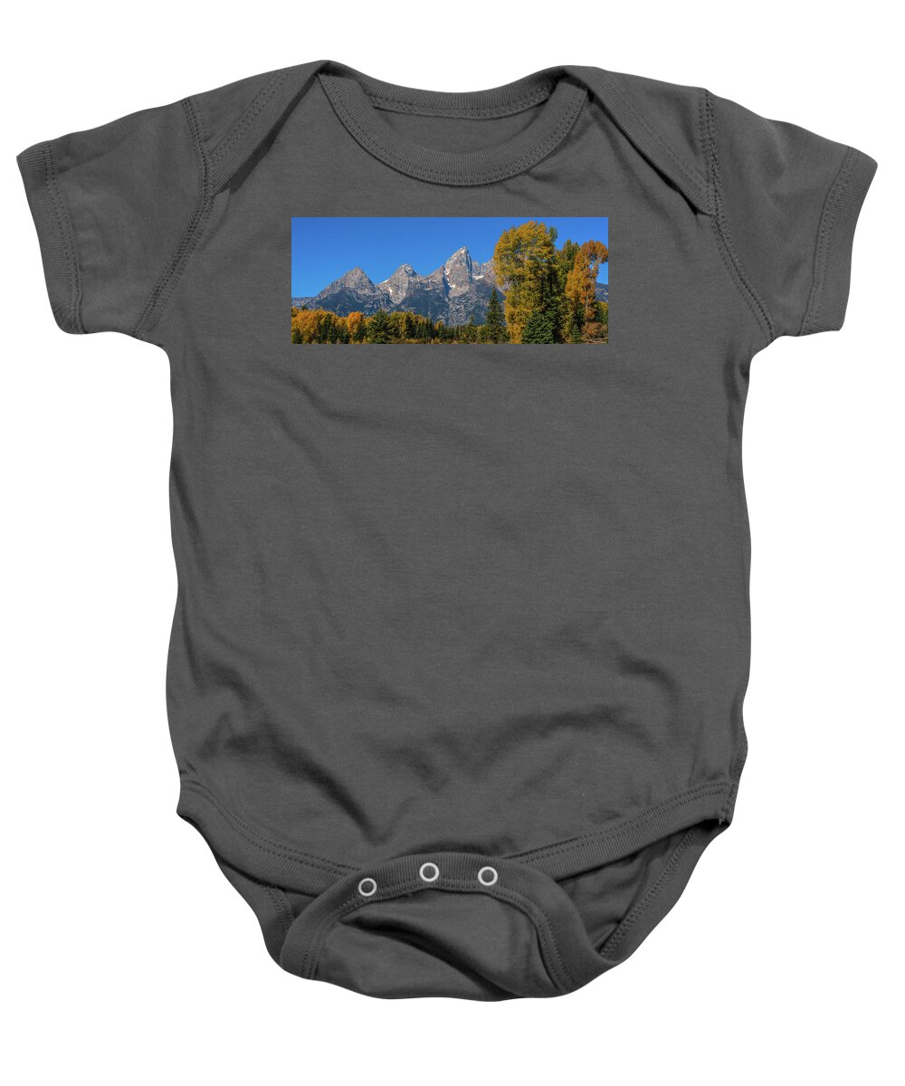 Grand Teton Mountain Range Baby Onesie featuring the photograph The Grand Teton colors by Yeates Photography