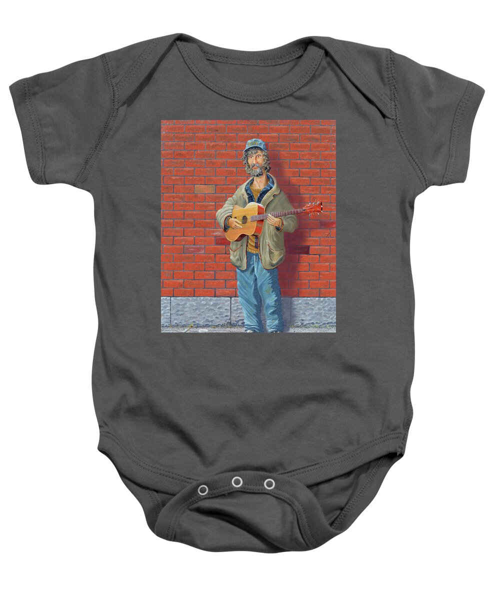 Guitarist Homeless Lost Hungry Cold Sick Lonely Angry Confused Forgotten Baby Onesie featuring the painting The Guitarist by Gary Giacomelli