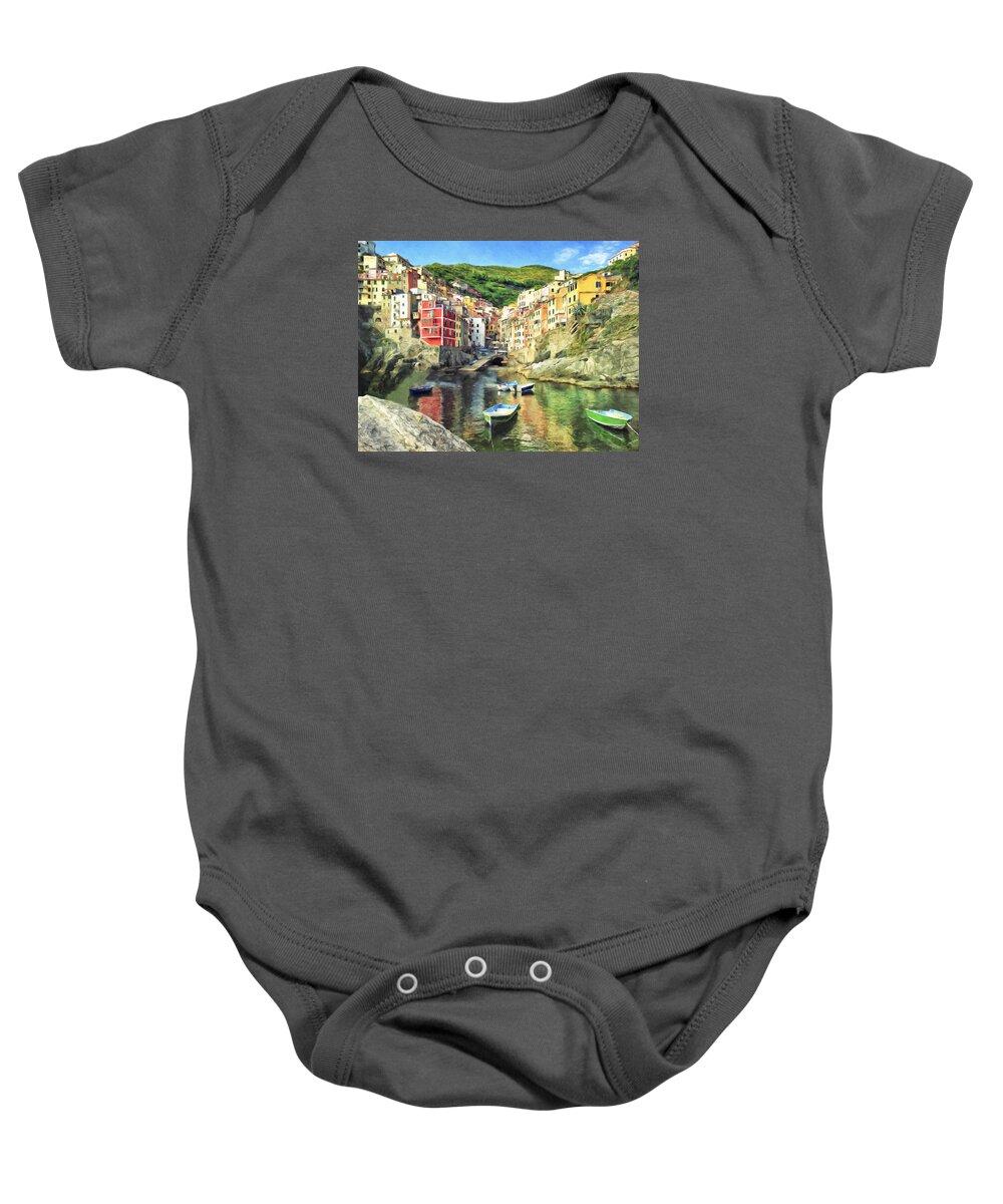 Italy Baby Onesie featuring the painting The Harbor at Rio Maggiore by Dominic Piperata