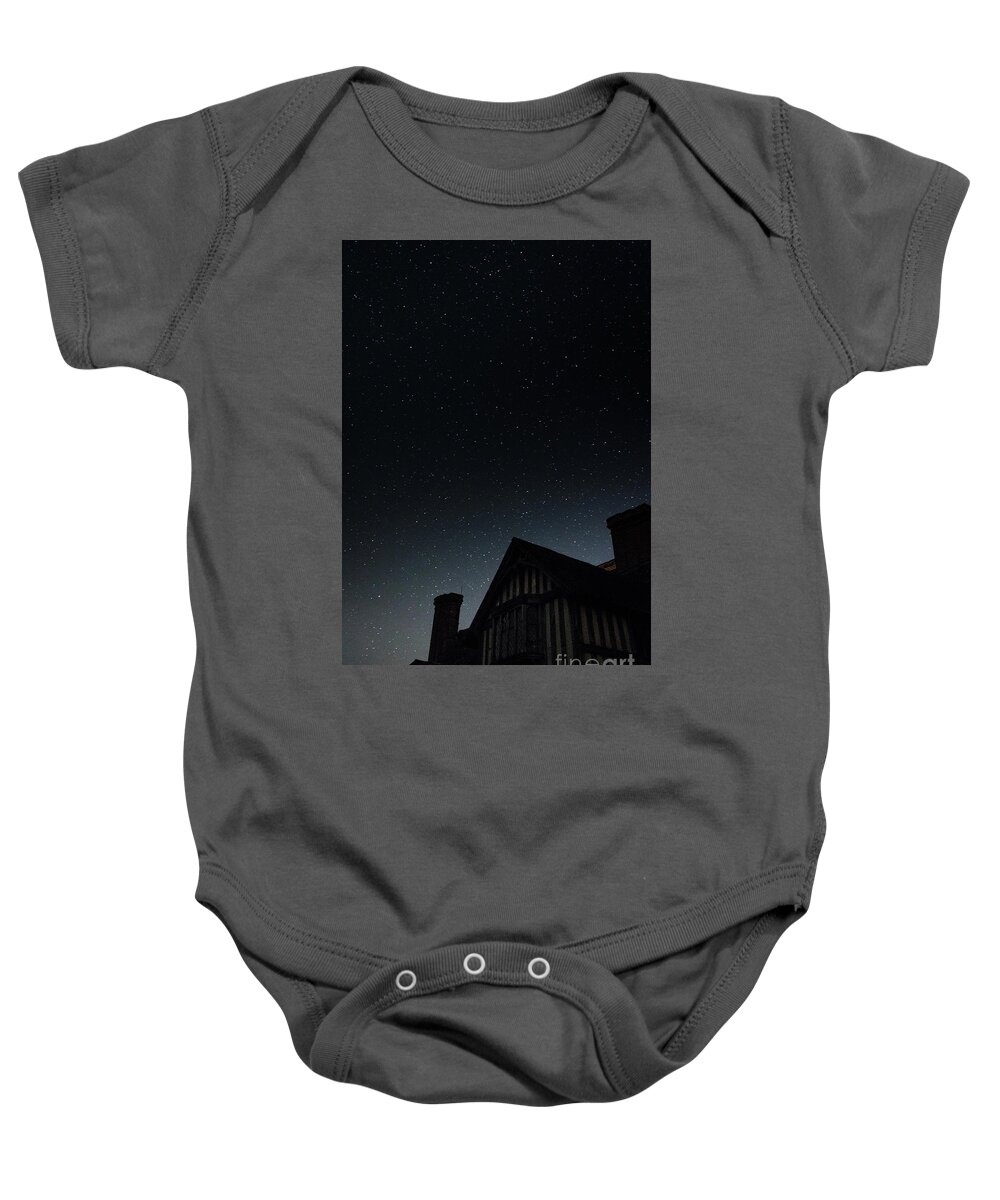 Astro Baby Onesie featuring the photograph The Iconic Front Porch in the Night Sky, Great Dixter by Perry Rodriguez