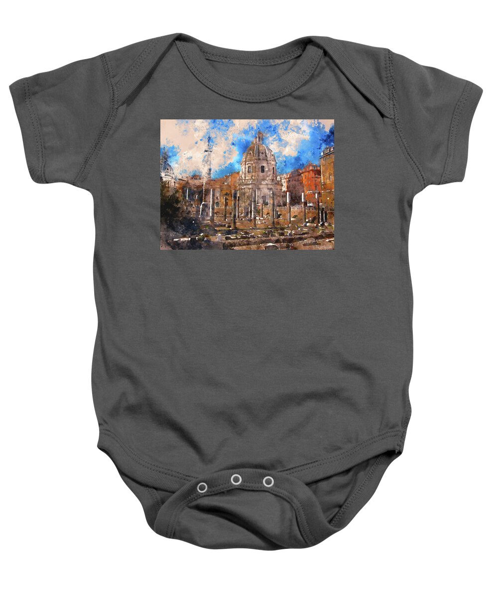 Rome Imperial Fora Baby Onesie featuring the painting The Imperial Fora, Rome - 12 by AM FineArtPrints