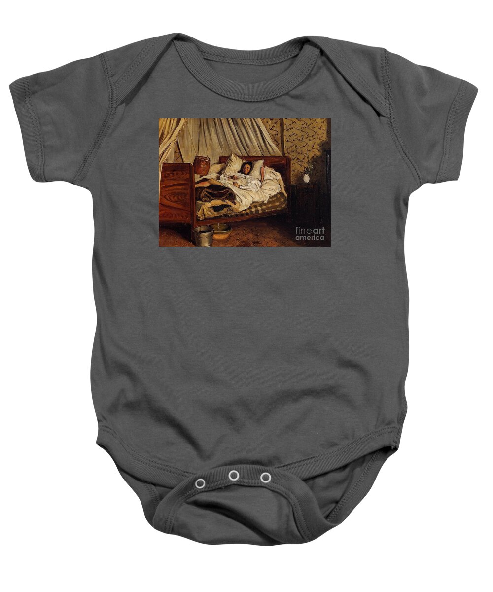 The Improvised Field Hospital - 1865 By Frederic Bazille Baby Onesie featuring the painting The Improvised Field Hospital by MotionAge Designs