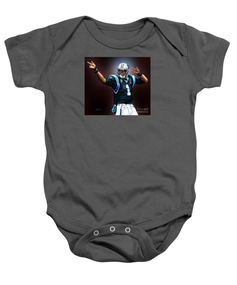 American Football Player Baby Onesie featuring the painting The Inevitable Cam Newton1 by Reggie Duffie