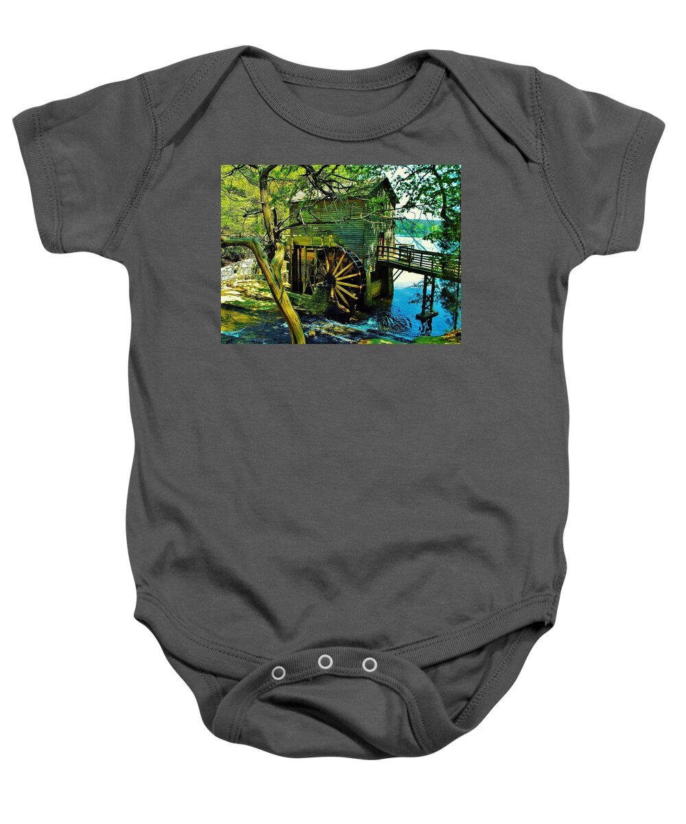 Lake Baby Onesie featuring the photograph The Grist Mill by Emma Carter Brooks