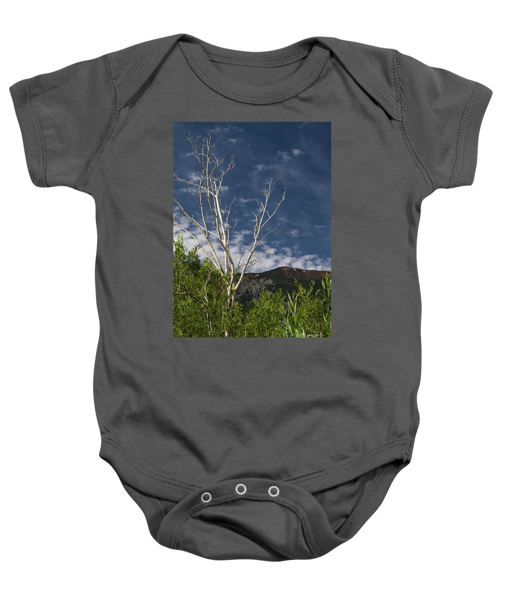 Sky Baby Onesie featuring the photograph The Lonely Aspen by Brandon Bonafede