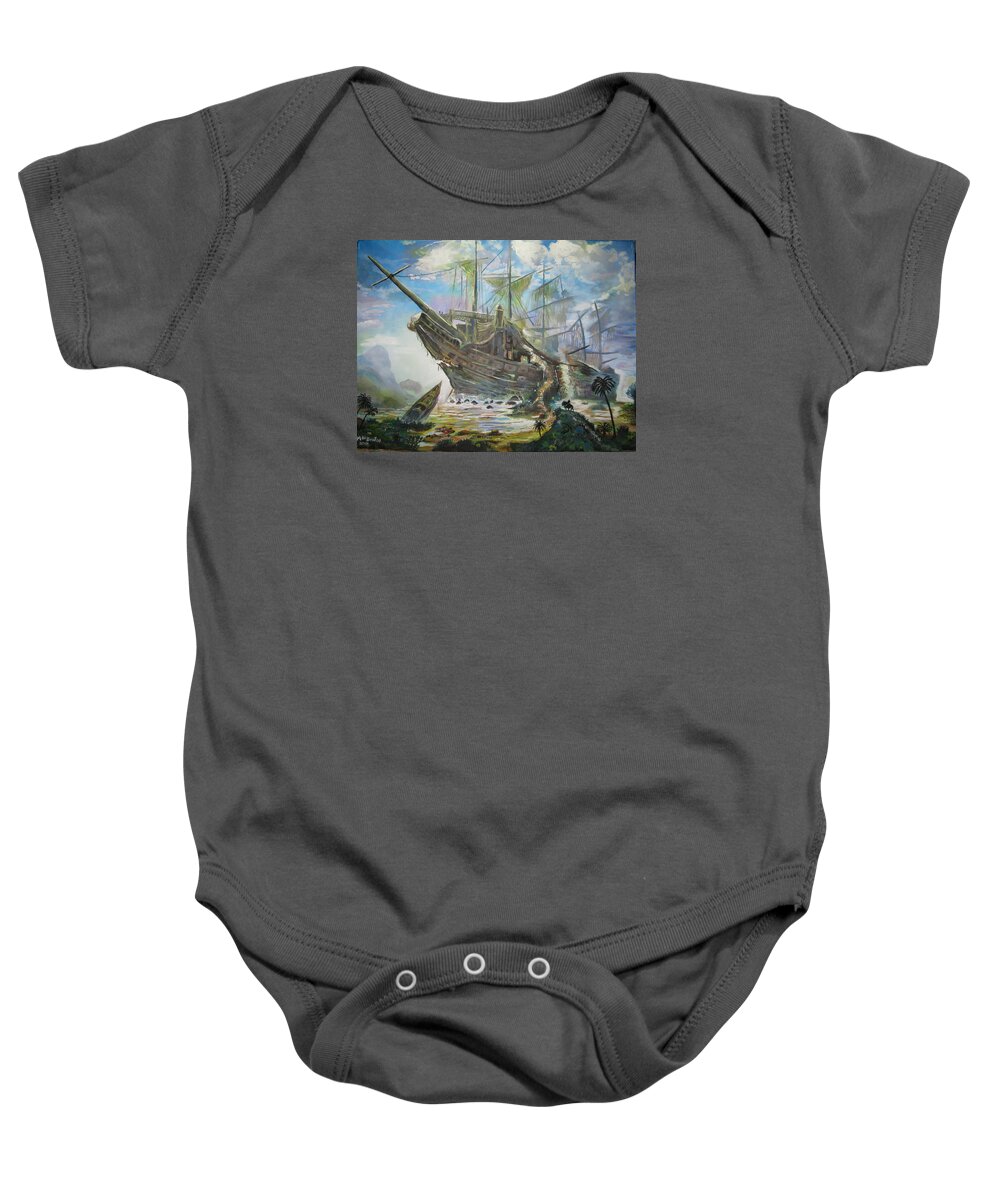 Fantasy Baby Onesie featuring the painting The Lost Ship by Mike Benton