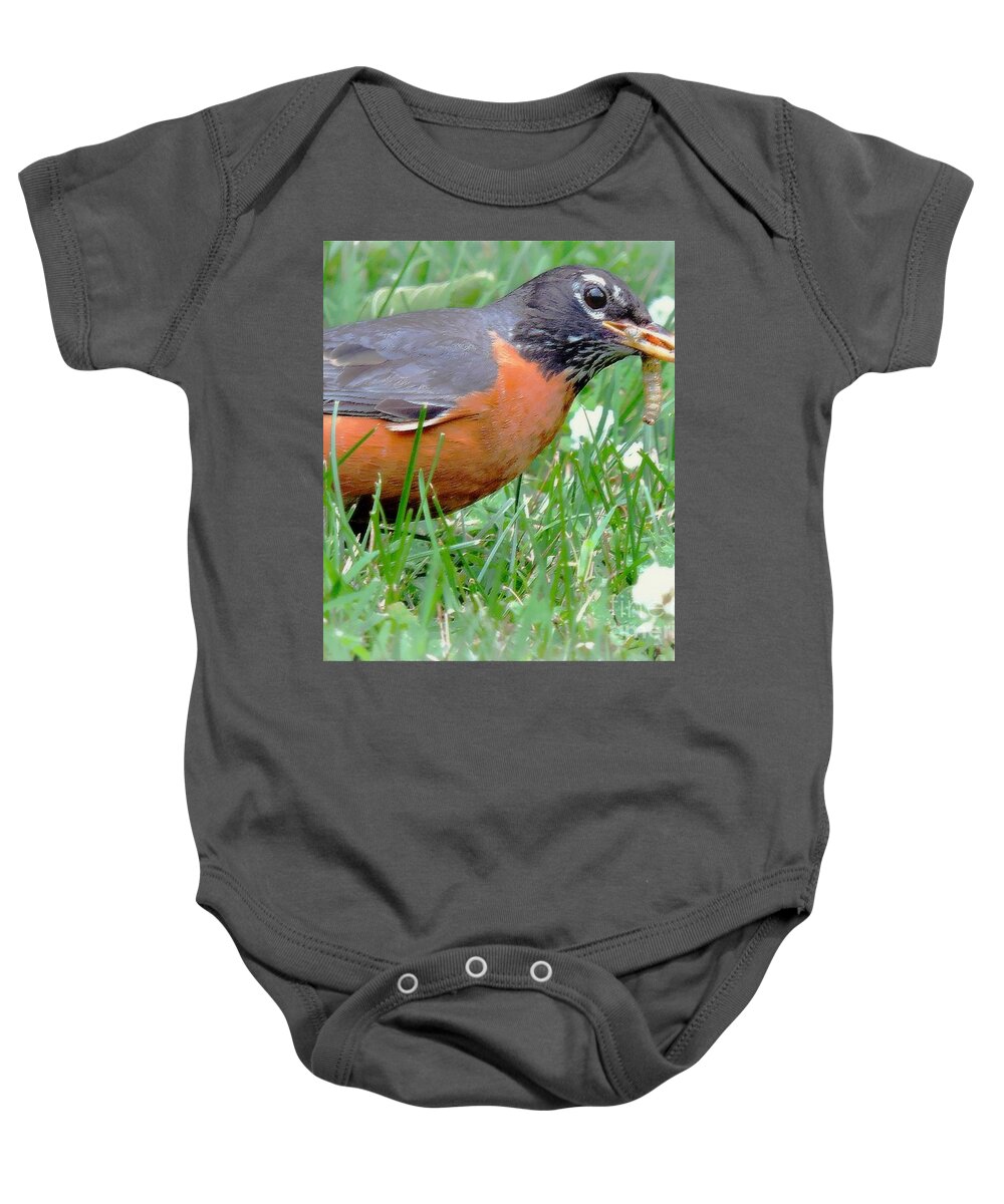Robin Baby Onesie featuring the photograph The Lucky Robin by Tami Quigley