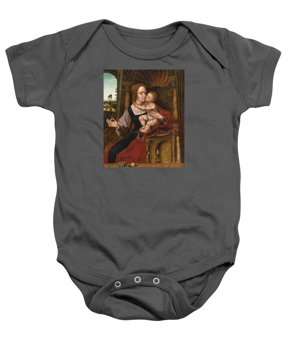 Quentin Matsys Baby Onesie featuring the painting The Madonna of the Cherries by Quentin Matsys