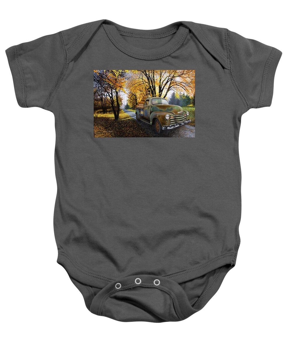 Pumpkin Baby Onesie featuring the painting The Ol' Pumpkin Hauler by Anthony J Padgett