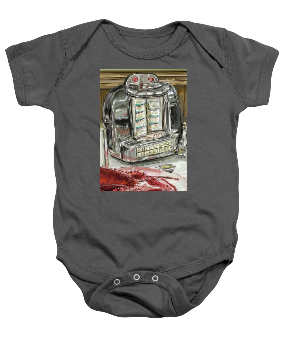 Old School Baby Onesie featuring the drawing Old School Diner Sketch by Mark Tonelli