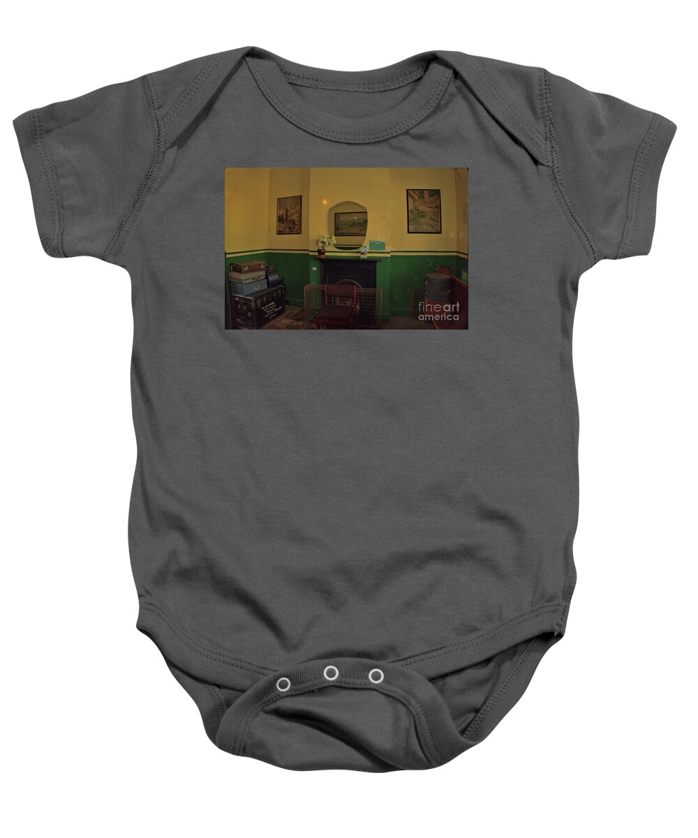 Nostalgia Baby Onesie featuring the photograph The Old Waiting Room by Richard Denyer