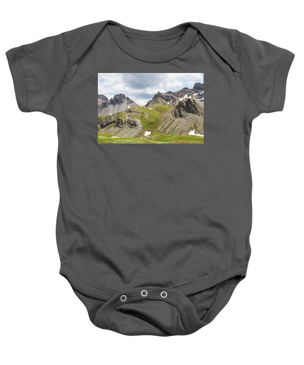 Mountain Landscape Baby Onesie featuring the photograph The Peyron of Agnelil and the Mayt ridge - French Alps by Paul MAURICE