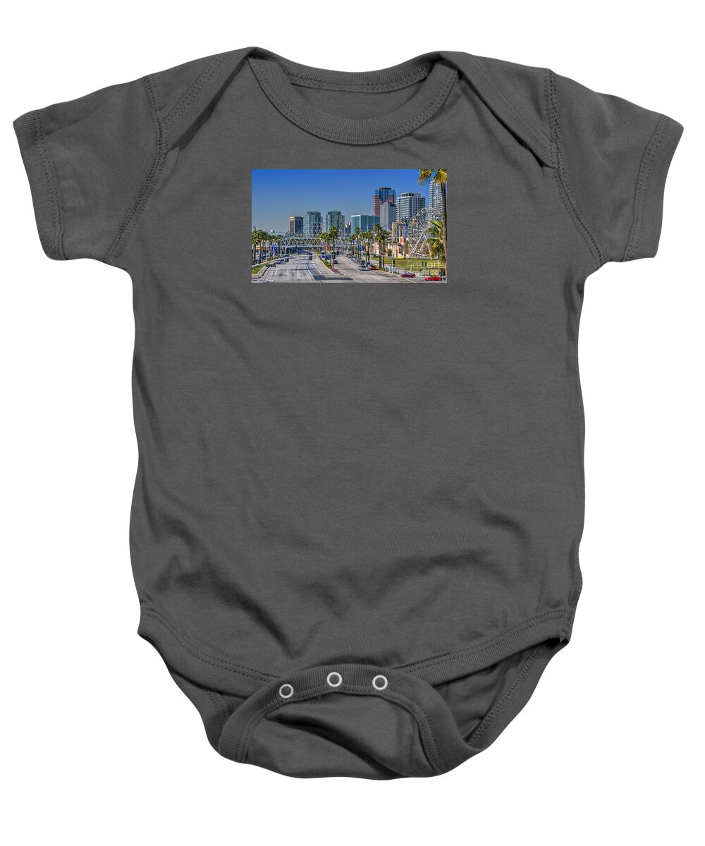 The Pike Baby Onesie featuring the photograph The Pike Shoreline Drive Long Beach by David Zanzinger