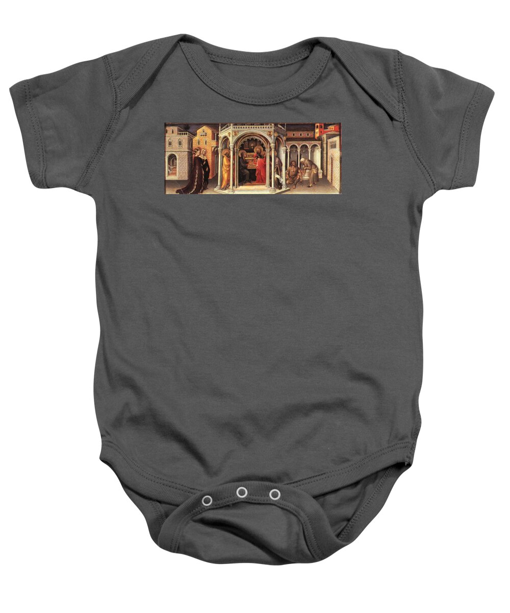 The Presentation In The Temple Baby Onesie featuring the painting The Presentation in the Temple by MotionAge Designs