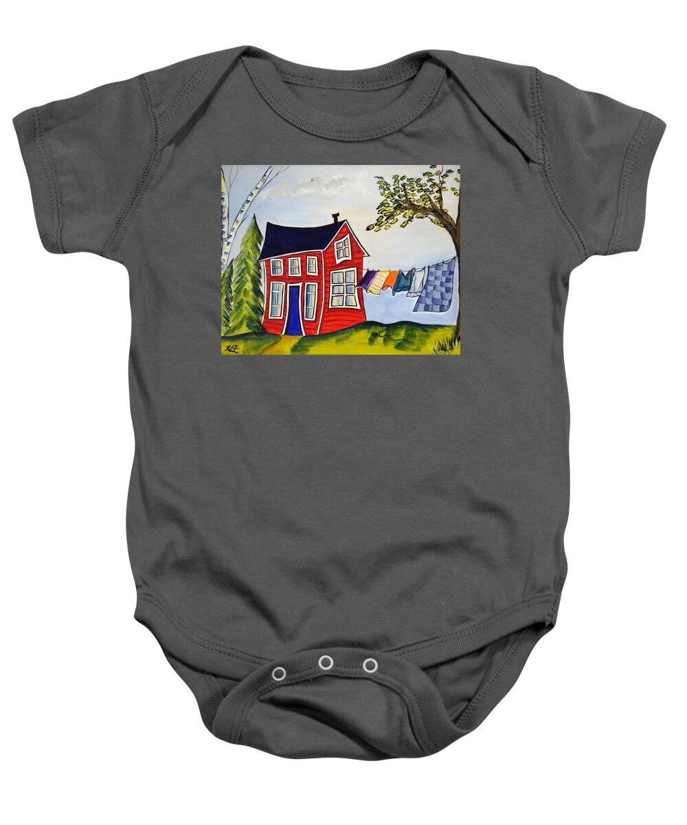 Abstract Baby Onesie featuring the painting The Quilt by Heather Lovat-Fraser
