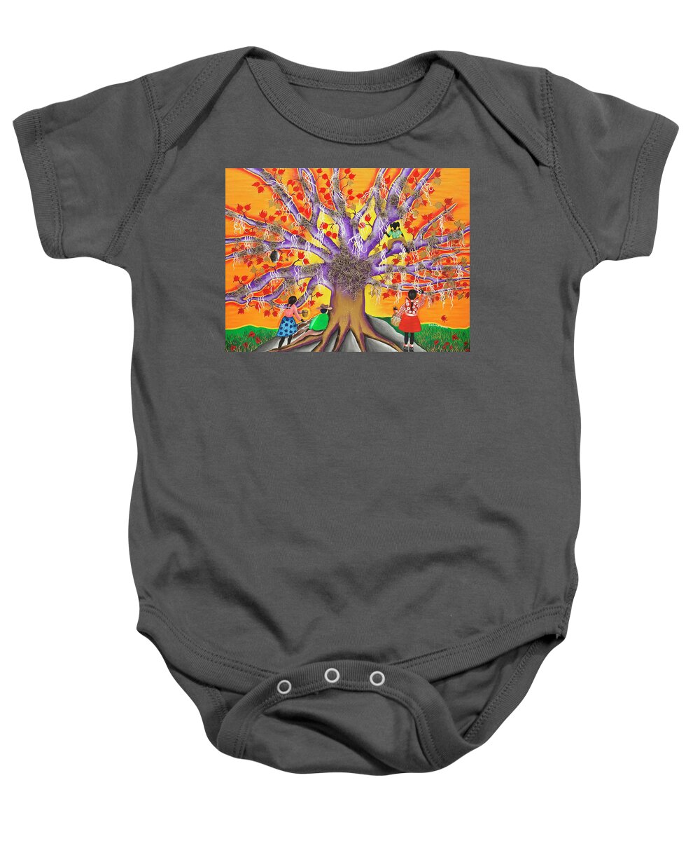 Sabree Baby Onesie featuring the painting The Risk of the Roots by Patricia Sabreee