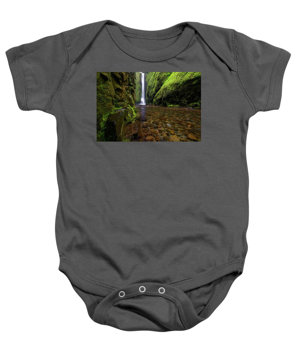 Oneonta Gorge Baby Onesie featuring the photograph The River Rocks by Jonathan Davison
