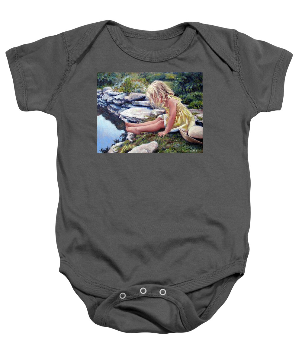 Yellow Dress Baby Onesie featuring the painting The Rock Pool by Marie Witte