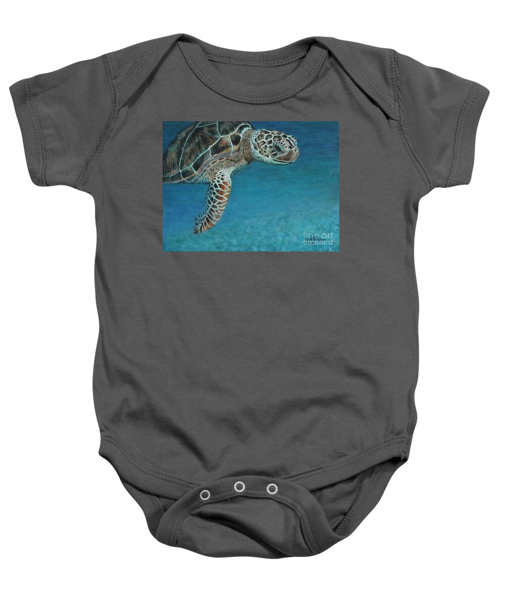 Turtle Baby Onesie featuring the painting The Giant Sea Turtle by Bob Williams