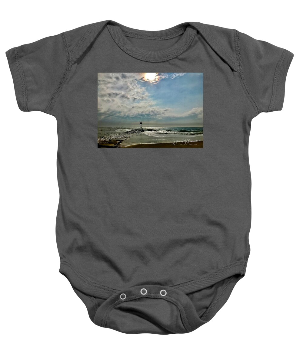 Ocean Baby Onesie featuring the photograph The Sentinel at Sunrise by Shawn M Greener