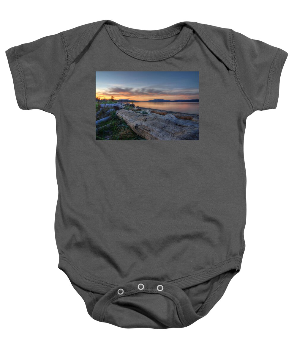 The Spit Baby Onesie featuring the photograph Ocean Sunset by Kathy Paynter