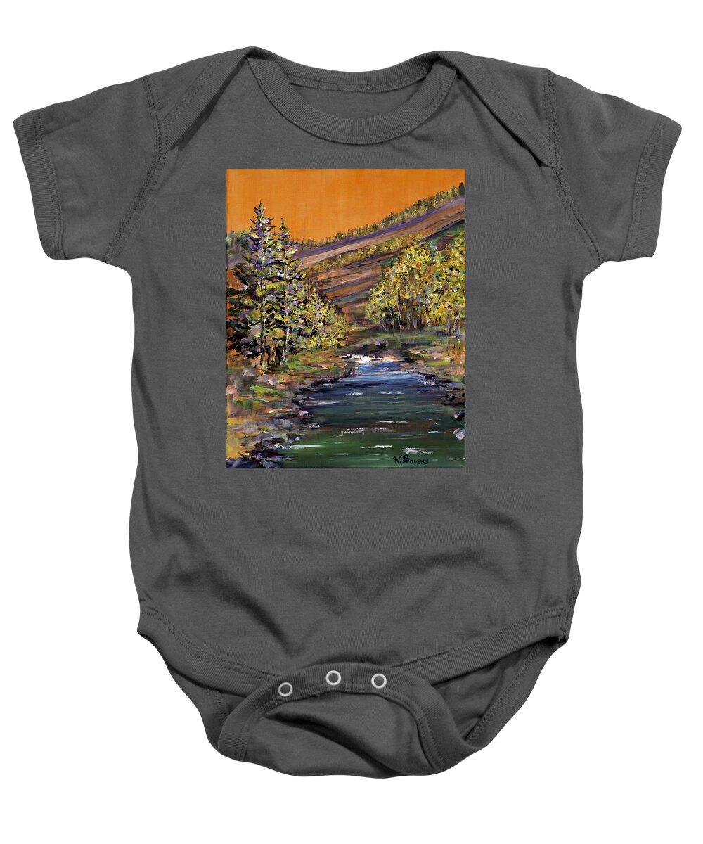 Stream Baby Onesie featuring the painting The Stream by Wendy Provins