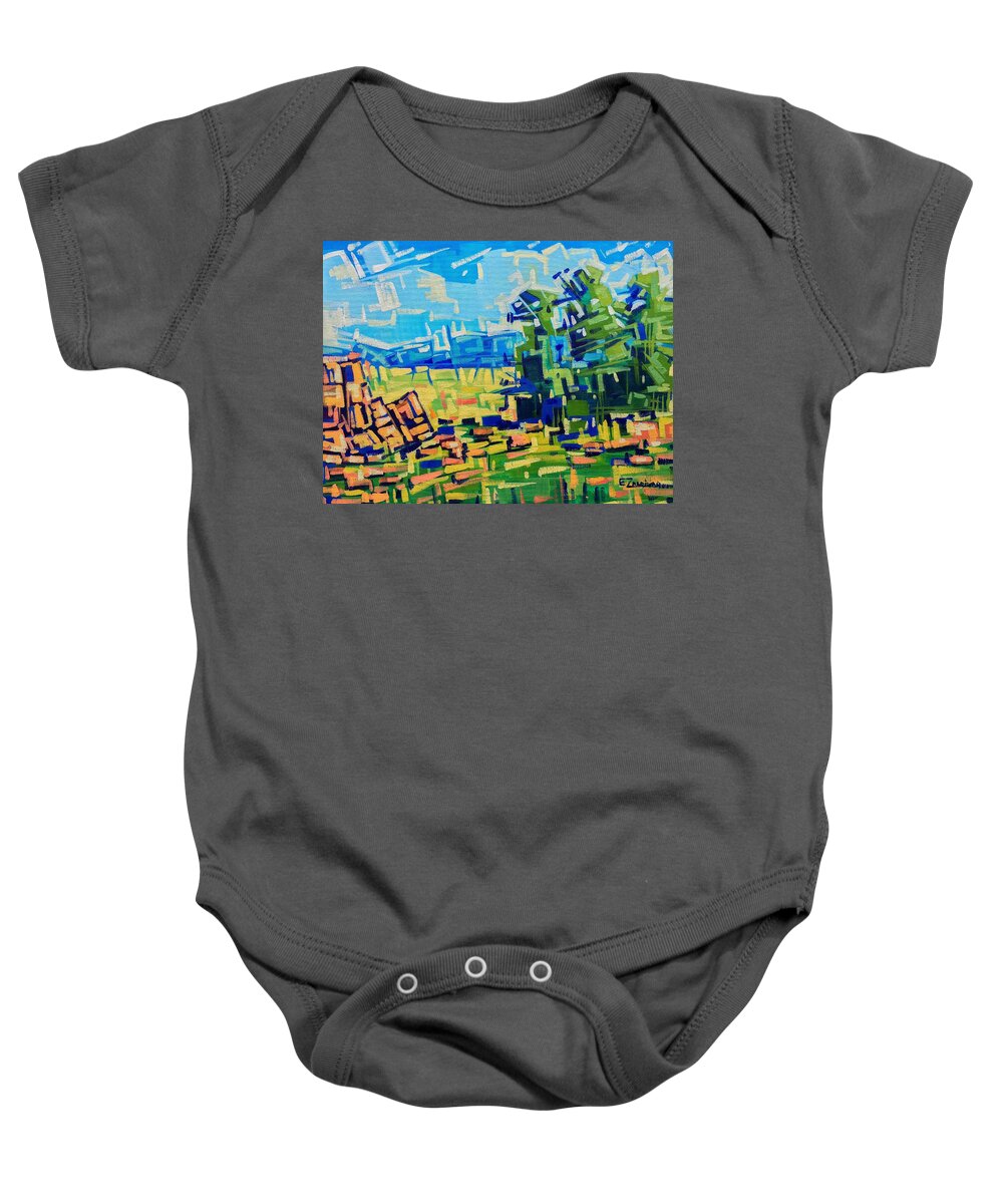 Landscape Baby Onesie featuring the painting The sun is for everyone by Enrique Zaldivar