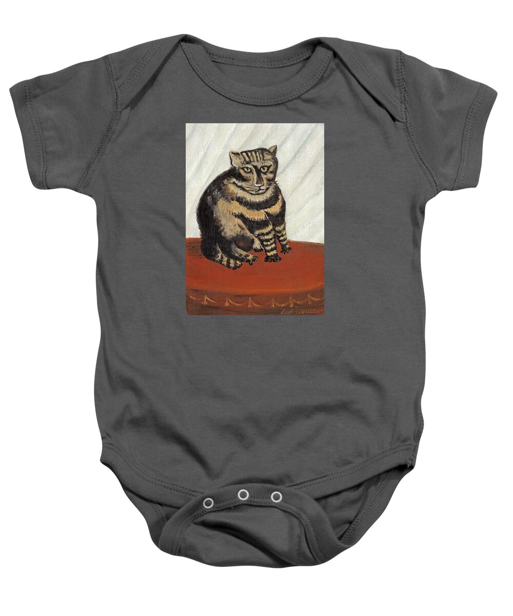 Henri Rousseau Baby Onesie featuring the painting The Tabby by Henri Rousseau