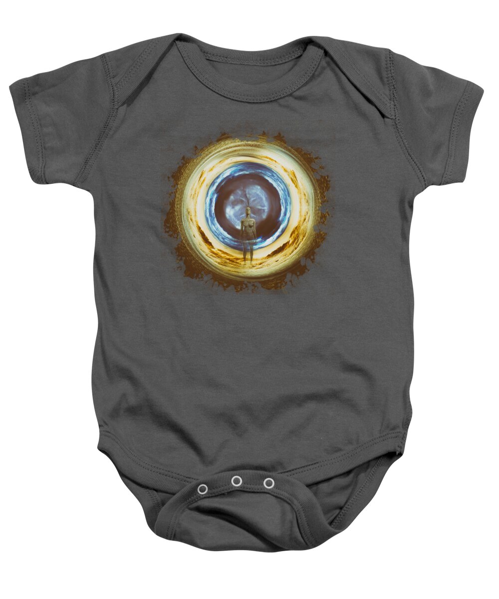 Dream Fantasy Surreal Abstract Universe Baby Onesie featuring the digital art The Traveler by Katherine Smit