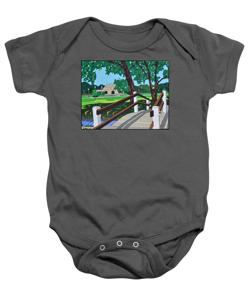 Valley Stream Baby Onesie featuring the painting The Village Green by Mike Stanko