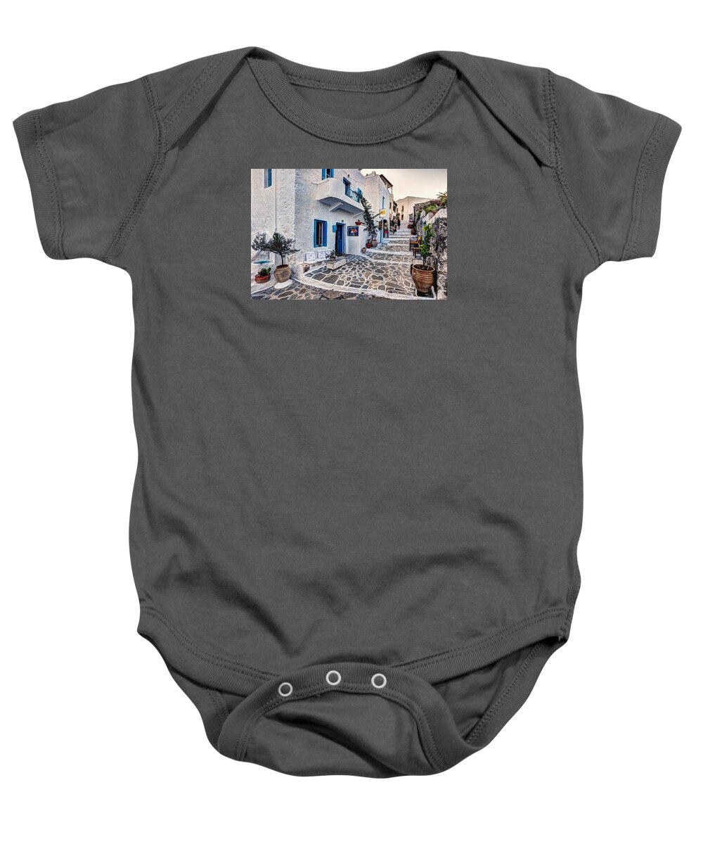 Milos Baby Onesie featuring the photograph The village of Plaka in Milos - Greece by Constantinos Iliopoulos