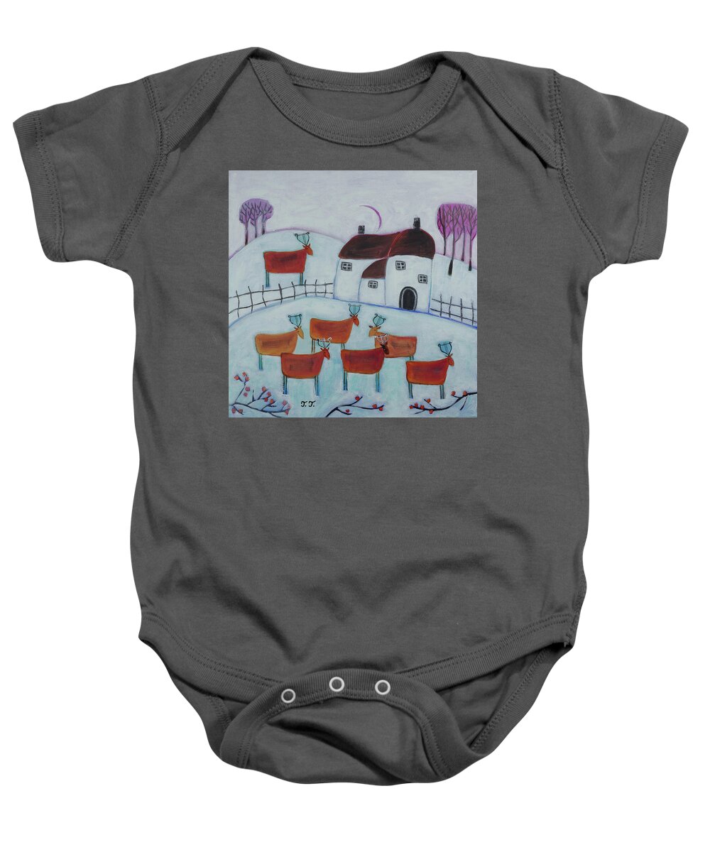 Landscape Baby Onesie featuring the painting The Visitors by Teodora Totorean