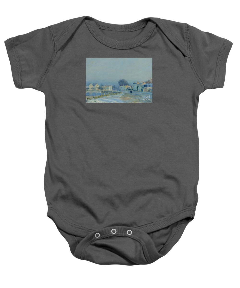 Alfred Sisley Baby Onesie featuring the painting The Watering Pond At Marly With Hoarfrost by MotionAge Designs