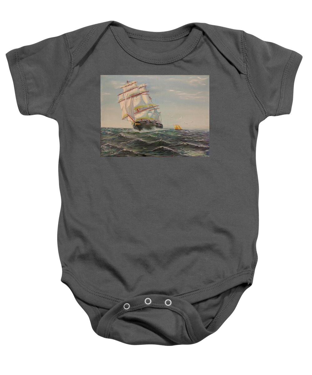 Tall Ship Baby Onesie featuring the painting The Whole Nine Yards by Mike Jenkins