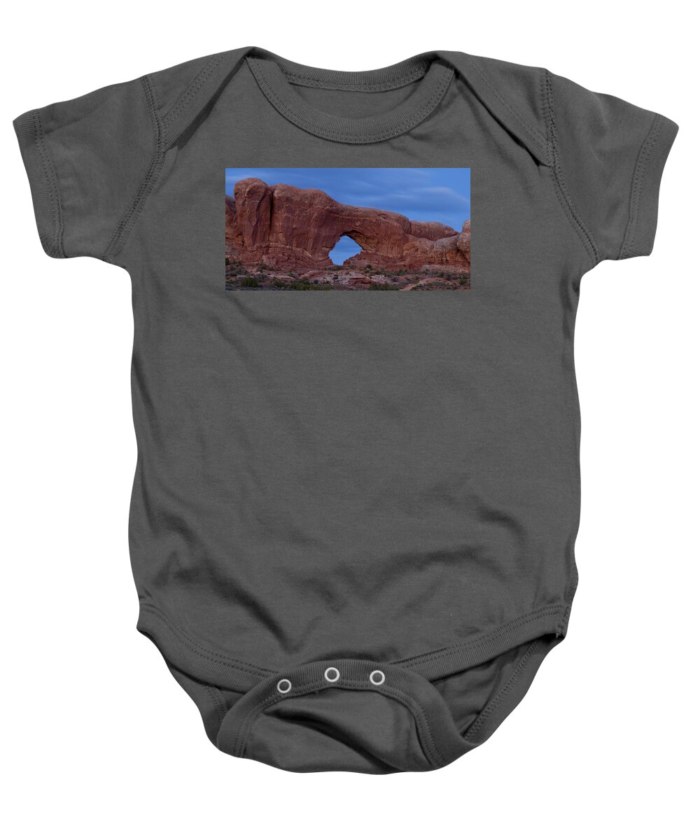 Window Baby Onesie featuring the photograph The Window at Arches N.P. after dark by Gary Langley