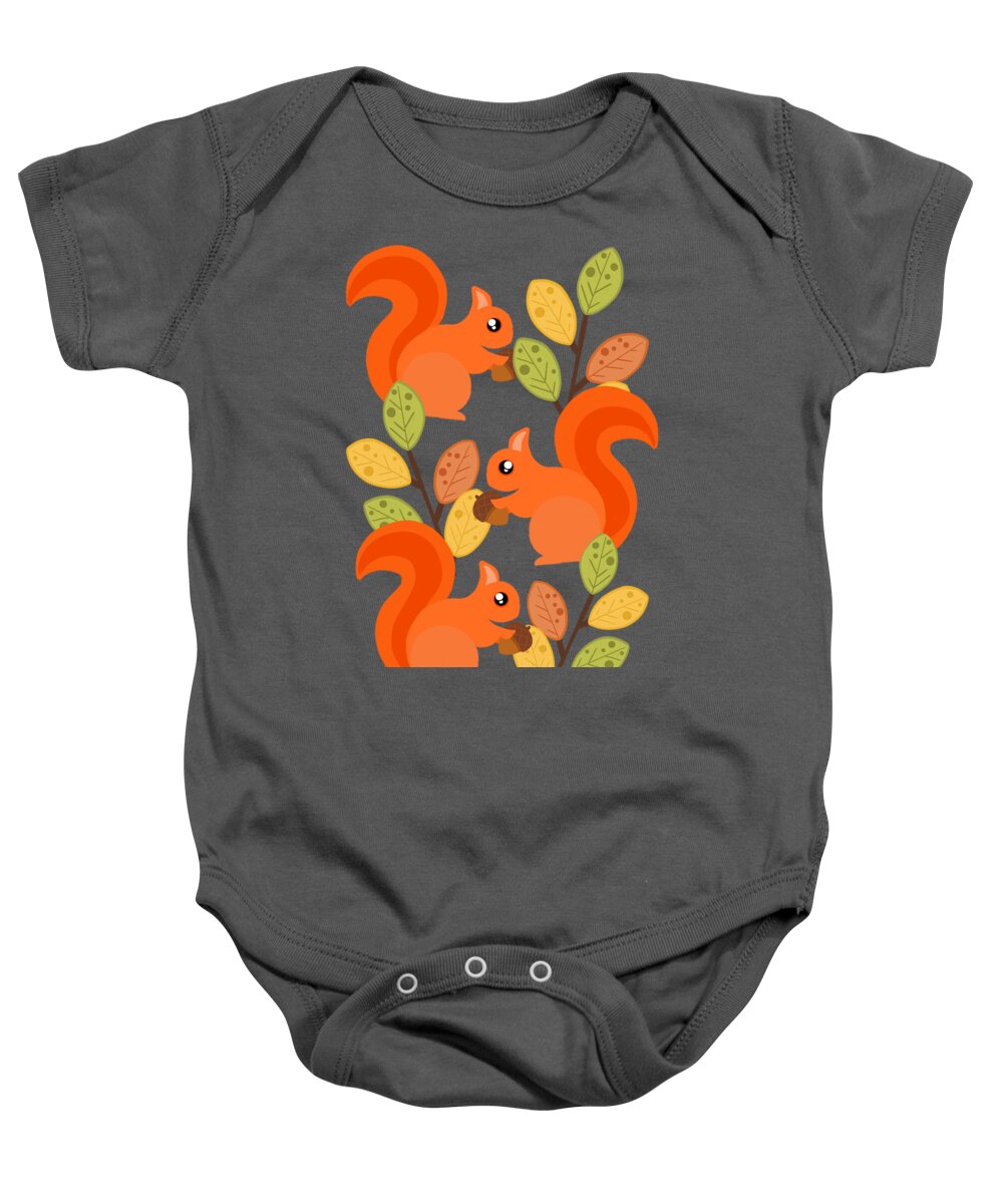  Nature Baby Onesie featuring the painting Three Squirrels In A Tree by Little Bunny Sunshine