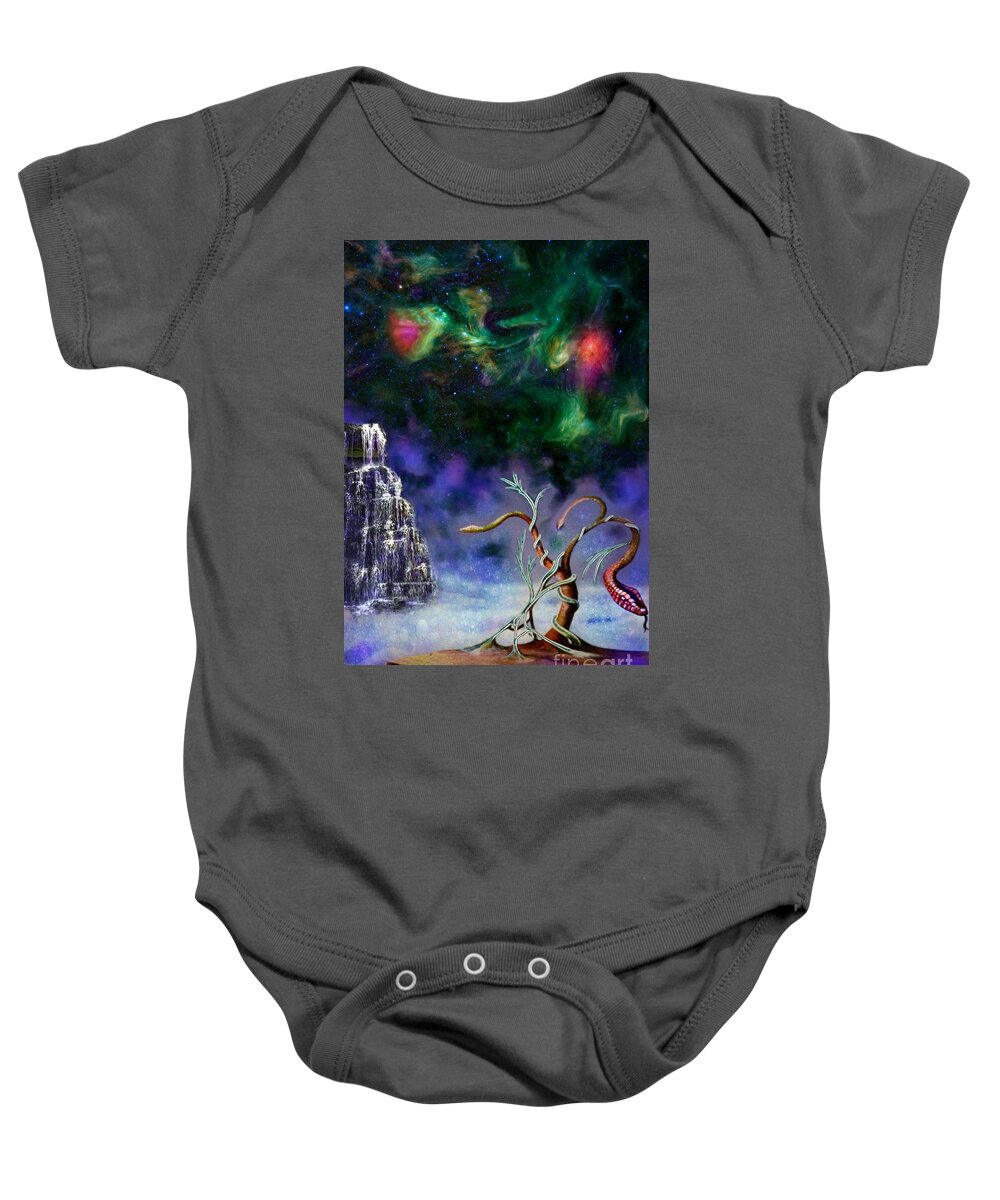 Fantasy Baby Onesie featuring the mixed media Through the Mirror by David Neace