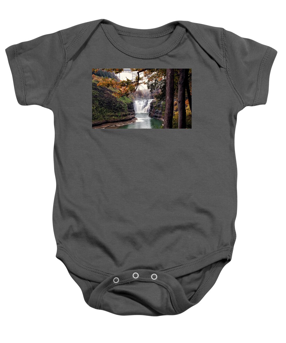Letchworth State Park Baby Onesie featuring the photograph Through The Trees by Peter Chilelli