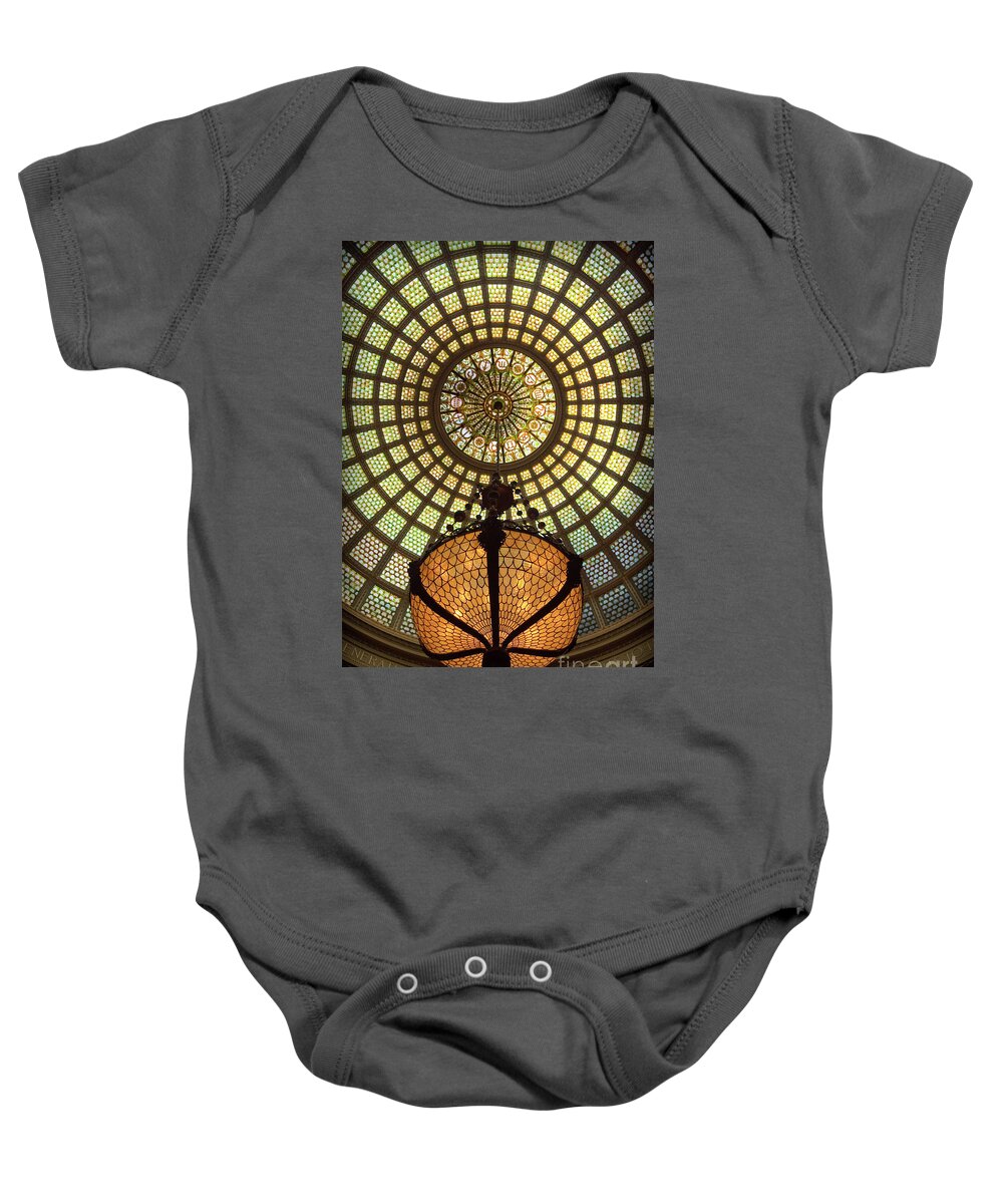 Art Baby Onesie featuring the photograph Tiffany Ceiling in the Chicago Cultural Center by David Levin