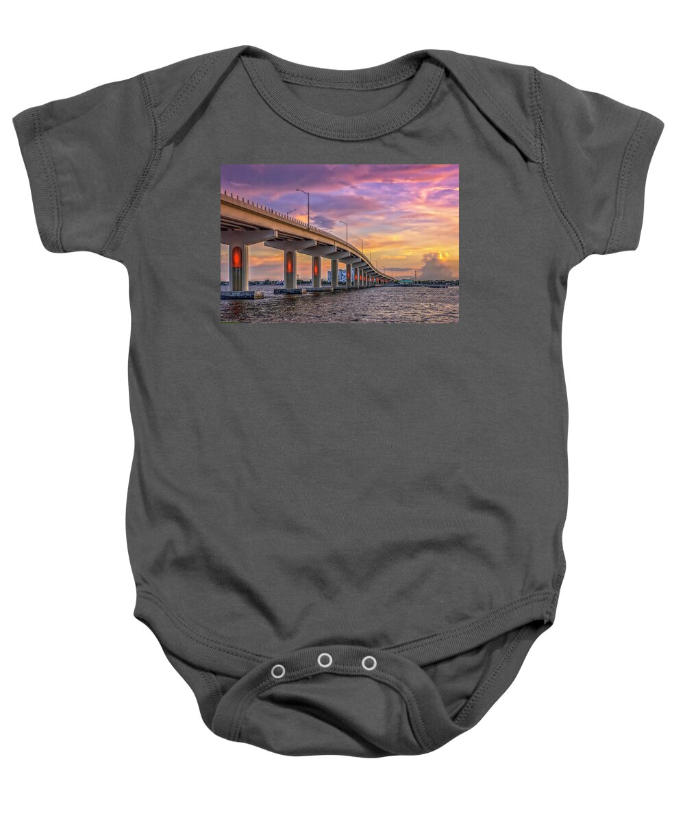 Bridge Baby Onesie featuring the photograph Titusville Sunset Bridge by Louise Hill