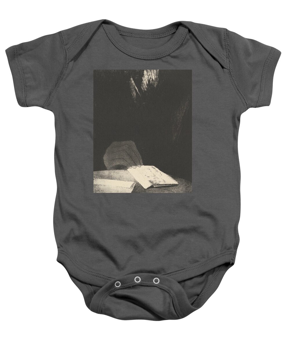 19th Century Art Baby Onesie featuring the relief To all appearances, it was a hand of flesh and blood just like my own by Odilon Redon