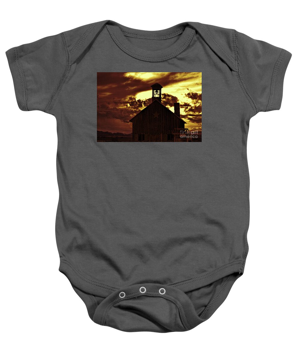 Old Church Baby Onesie featuring the photograph Tobacco Skies by Jim Garrison