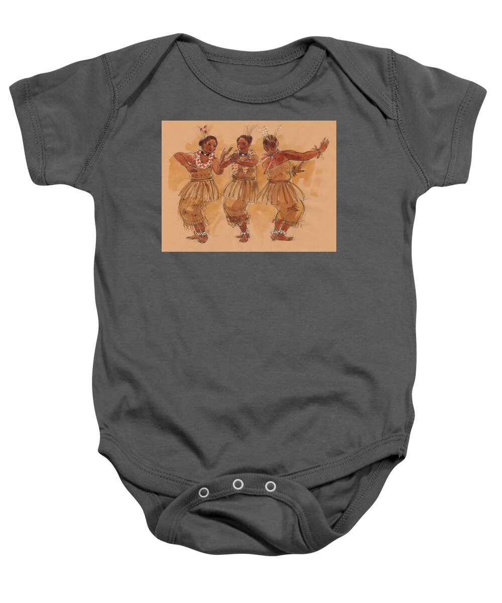 Tonga Baby Onesie featuring the painting Tonga Dance from Niuafo'ou by Judith Kunzle