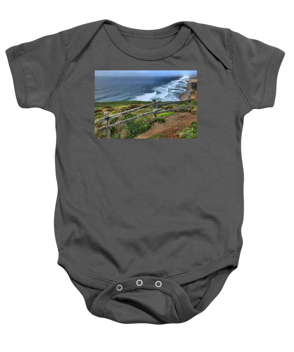 Point Reyes Baby Onesie featuring the photograph Trail Overlooking South Beach by Adam Jewell