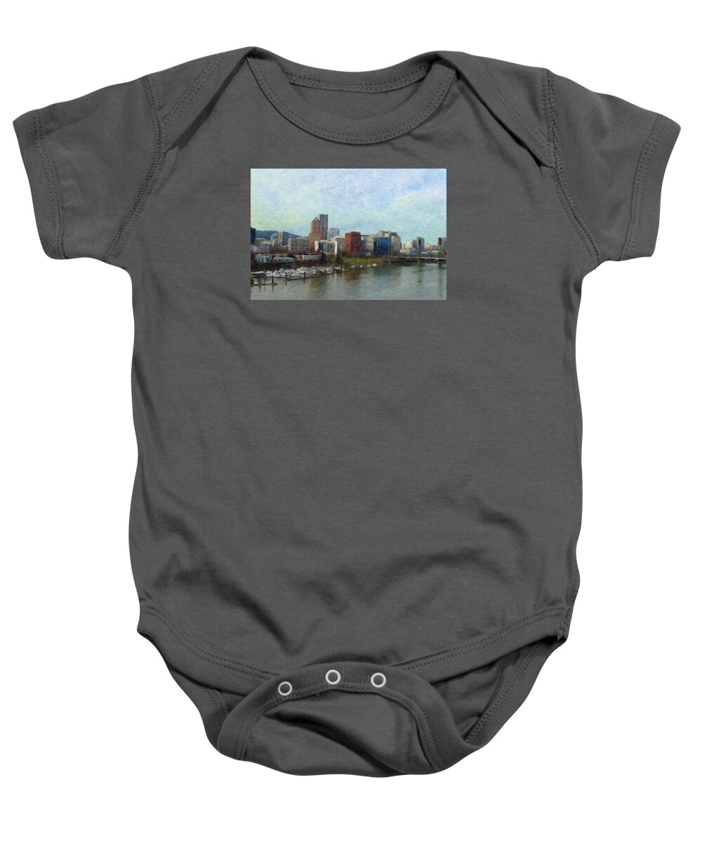 Boats Baby Onesie featuring the digital art Travel through Portland by Debra Baldwin