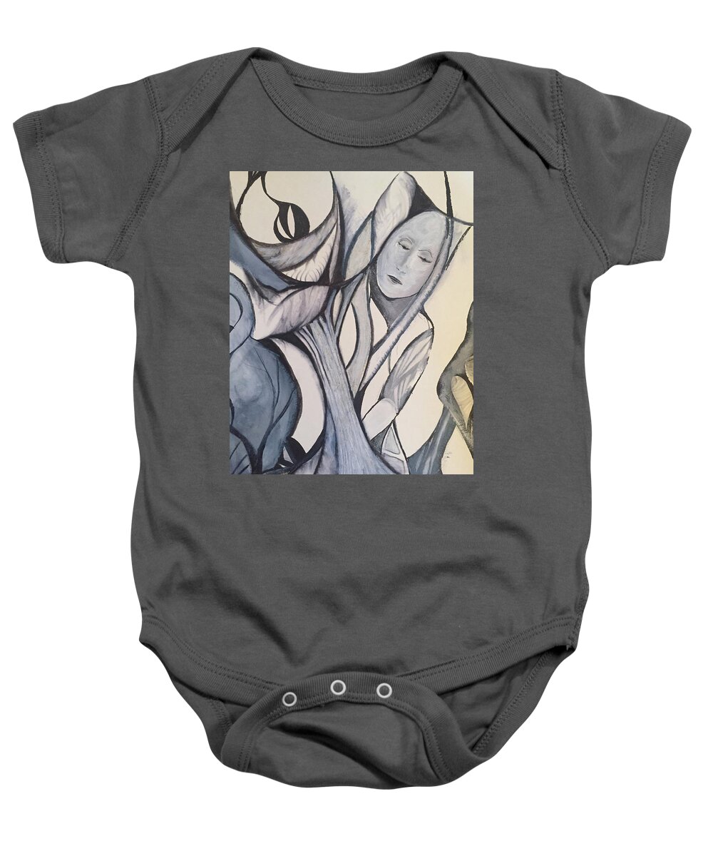 Contemporary Expressionist Drawing Baby Onesie featuring the drawing Tree Angel by Dennis Ellman
