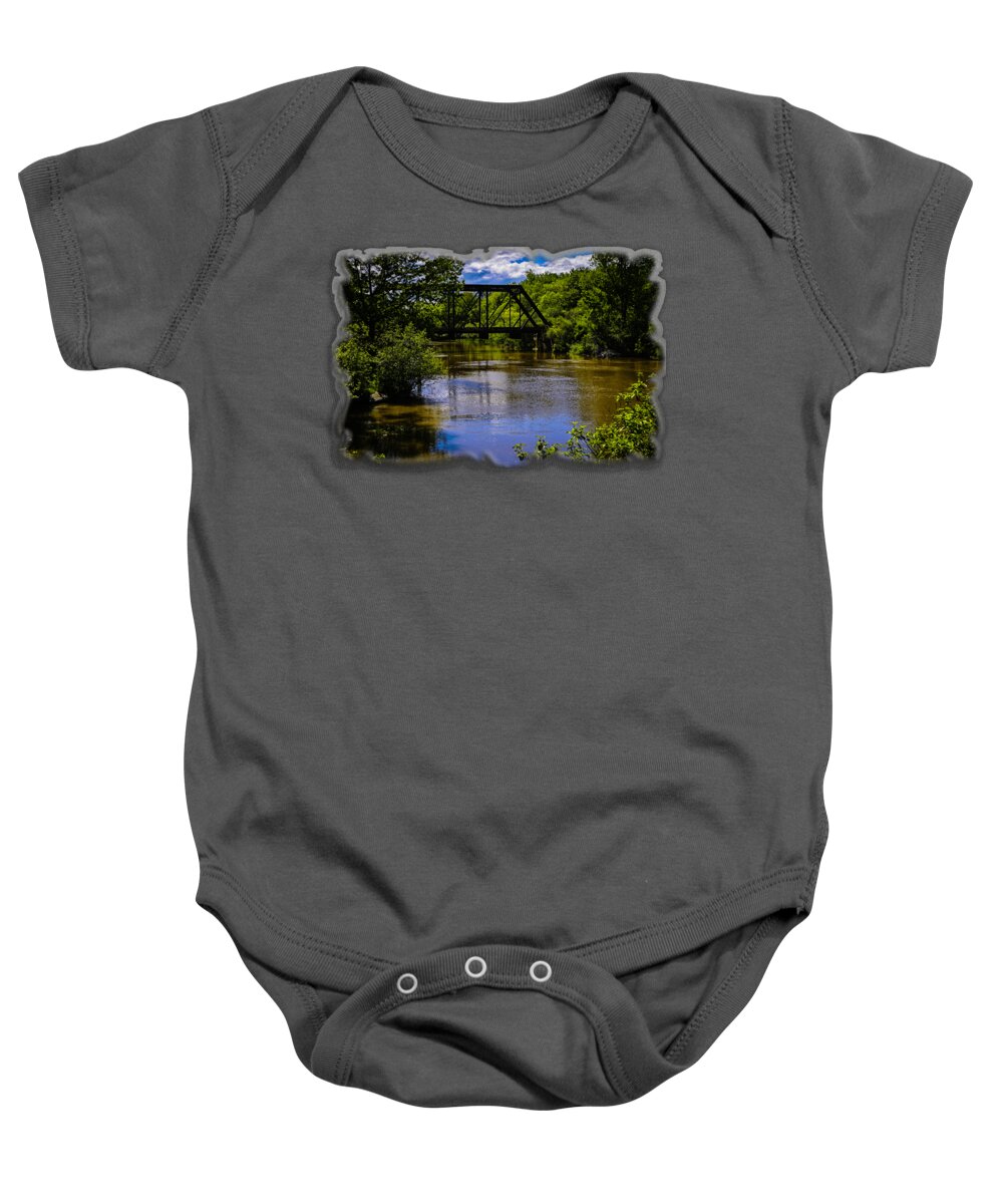 Interior Decor Baby Onesie featuring the photograph Trestle Over River by Mark Myhaver