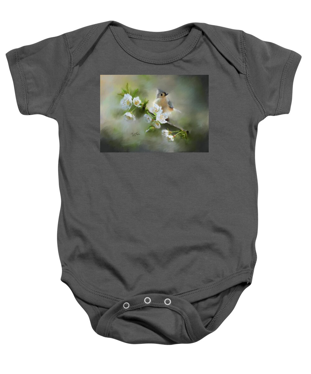 Computer Baby Onesie featuring the digital art Tufted Titmouse by Lena Auxier